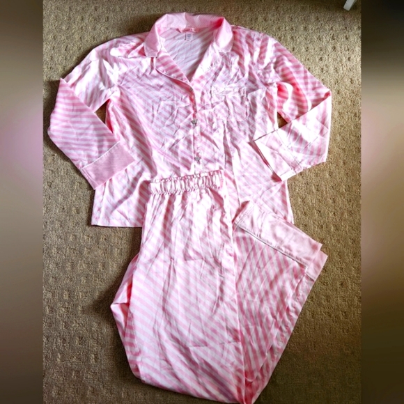 Victoria's Secret Other - Victoria's Secret Afterhours Pink Striped Satin Pajama Set Iconic Large